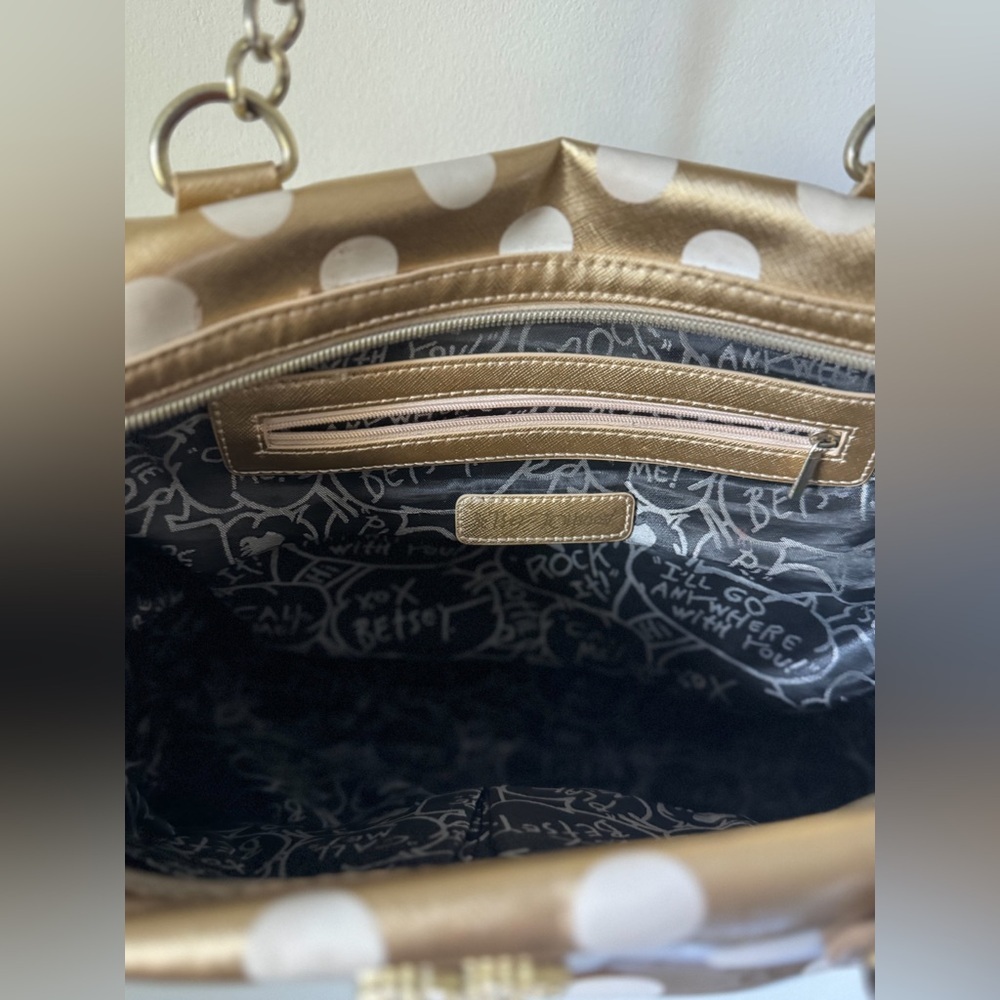 Betsey Johnson Gold And White Polka Dot Shoulder Bag - Picture 6 of 8
